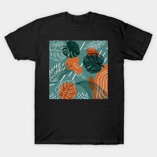 Green and orange tropical leaves T-Shirt